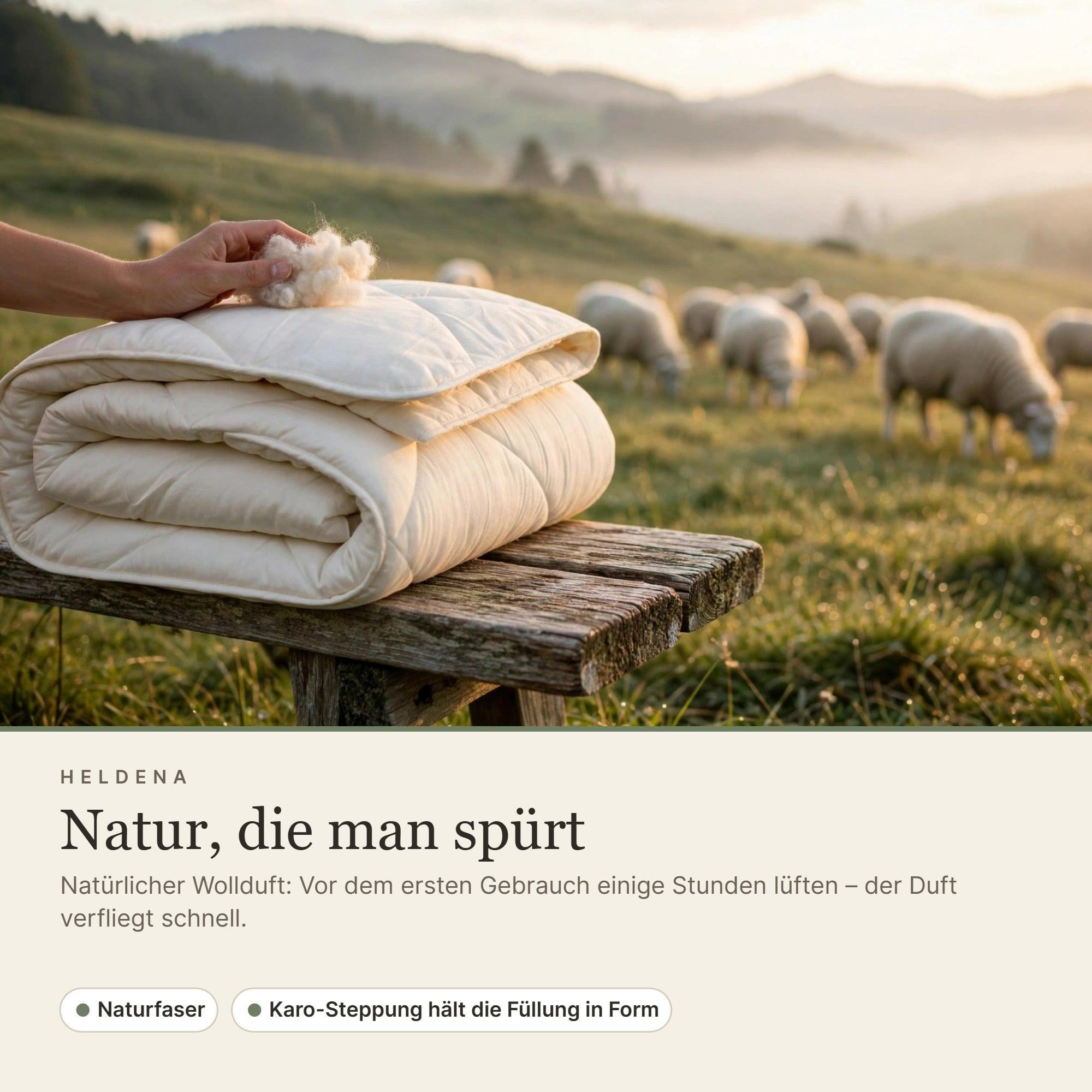 HELDENA Bettdecke 220x240 cm (240x220) XL – 100 % Schafwolle, Baumwollbezug – nur 5 Stück
