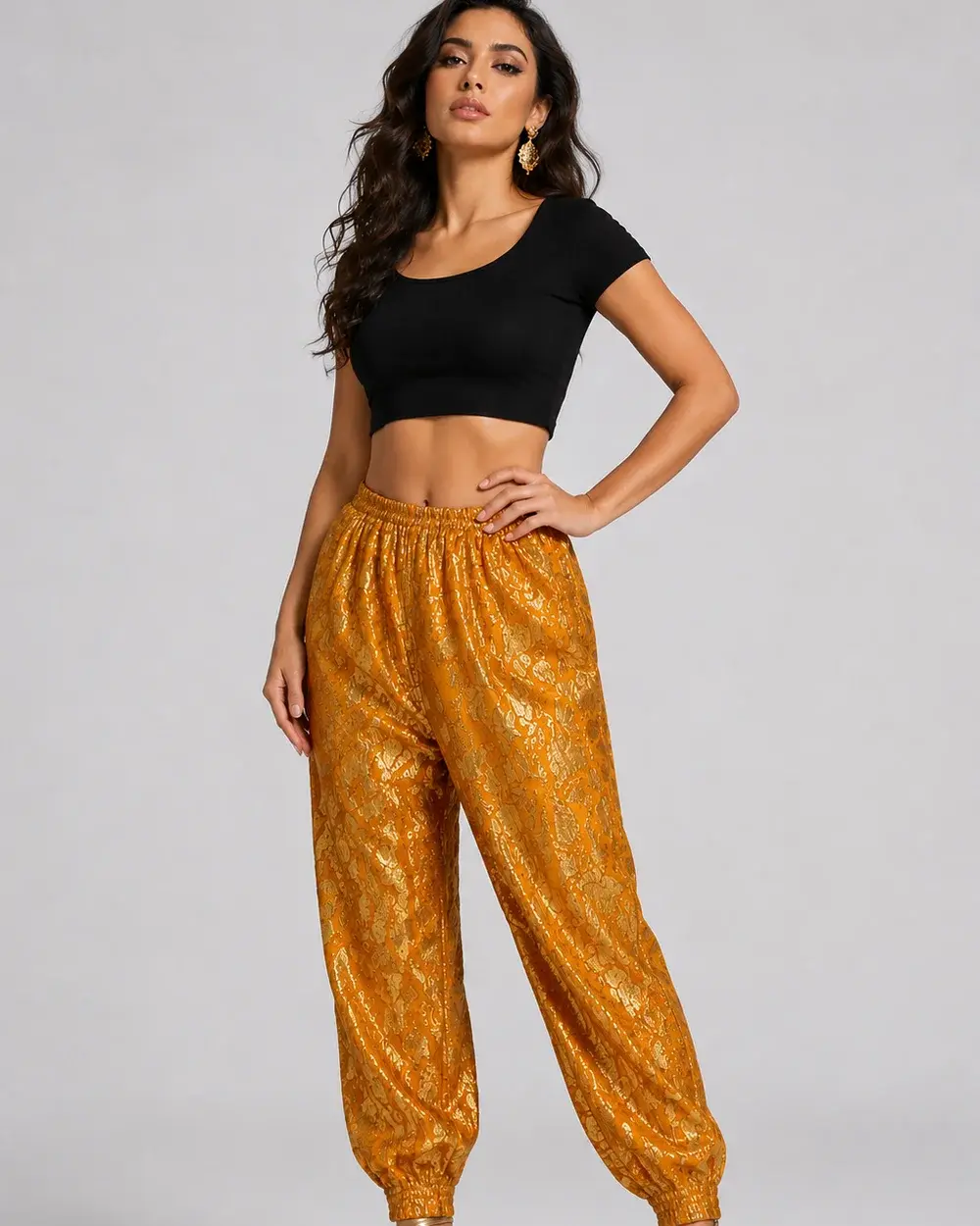 Goldene orientalische Haremshose mit Glanz und elastischem Bund