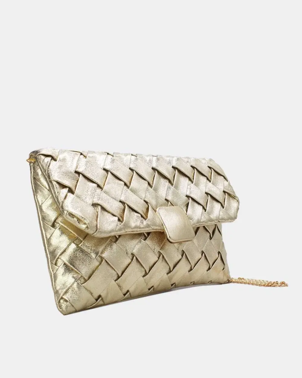 Goldene geflochtene Clutch mit Umschlagklappe und Handschlaufe – Abendtasche