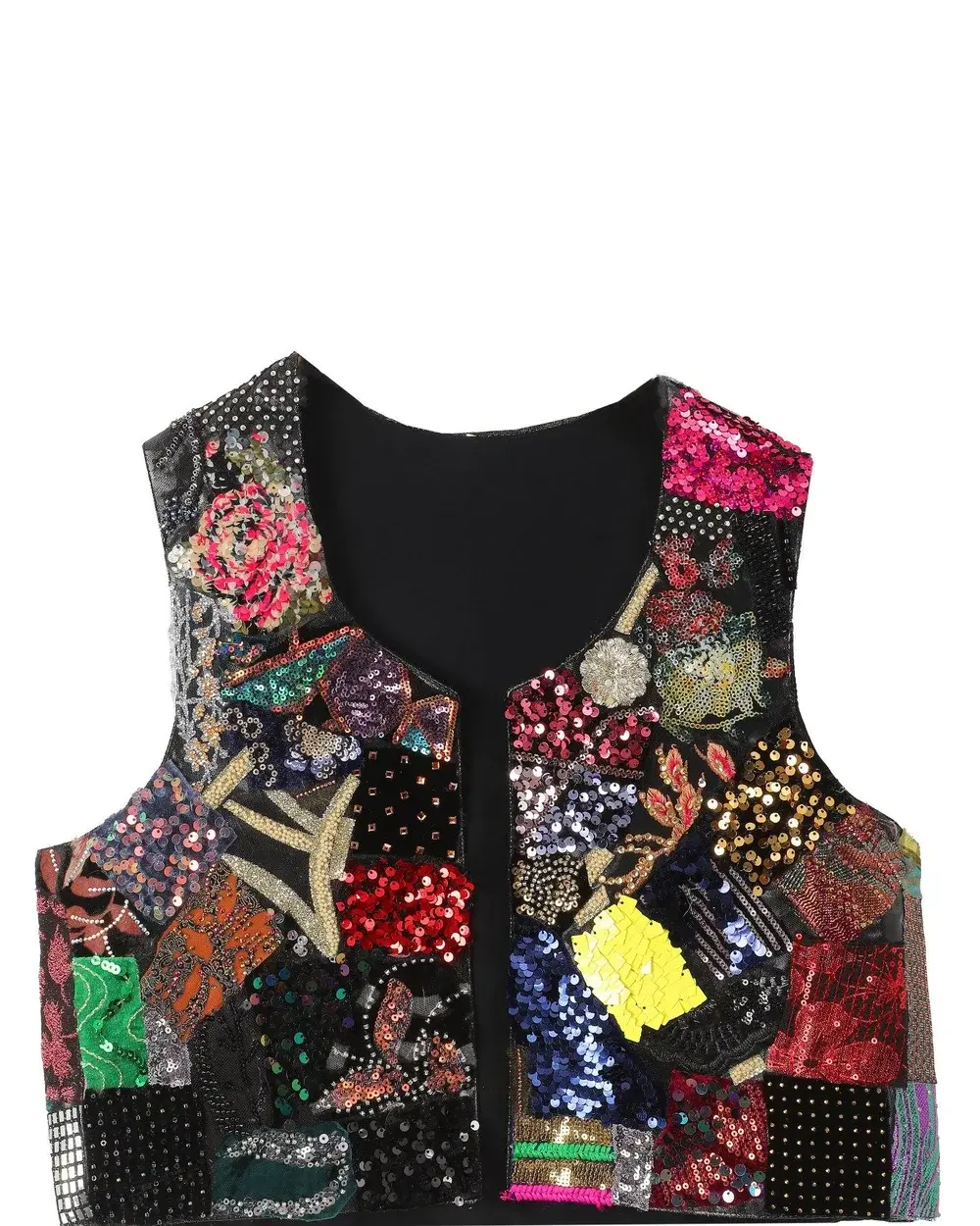 Patchwork-Weste mit Pailletten, Blumen- und Paisleystickerei – Unikat – Êlek – Weste 13