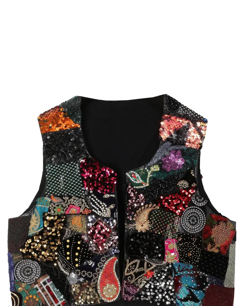 Bunte Patchwork-Weste mit Pailletten und Stickerei – Unikat - Êlek – Weste 9