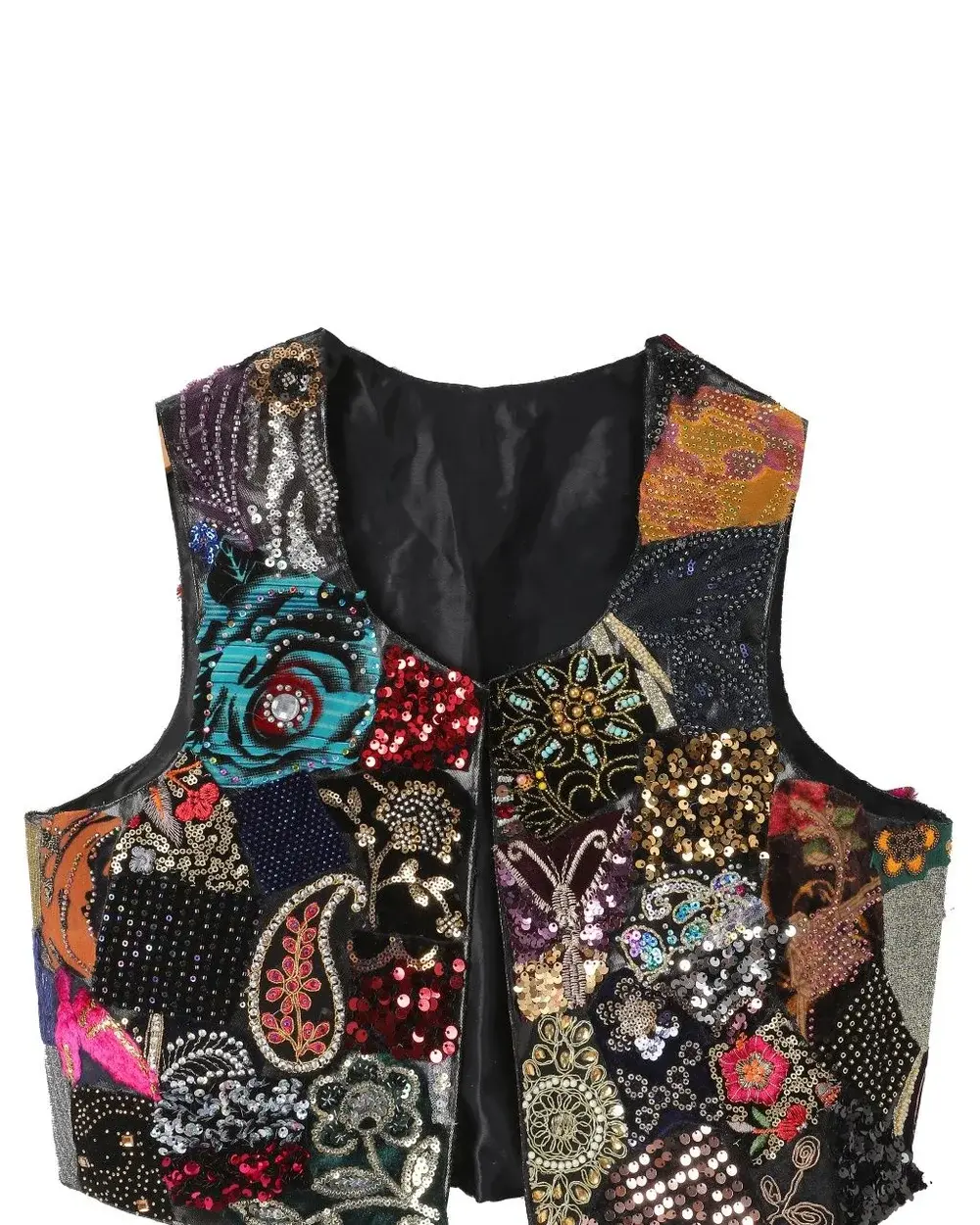Patchwork-Weste mit bunten Pailletten und Paisley-Stickerei – Unikat – Êlek – Weste 14