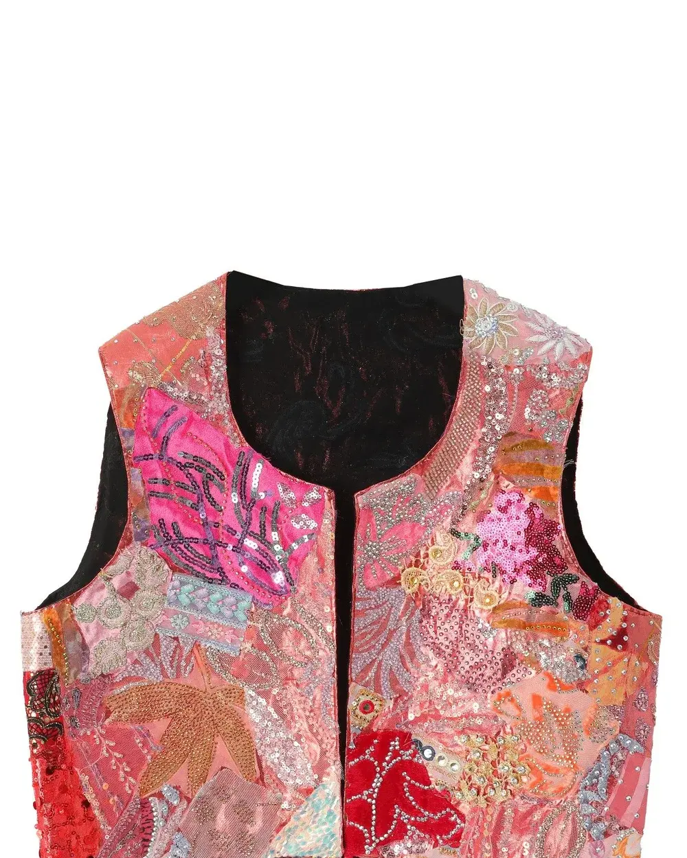 Rosa Patchwork-Weste mit Pailletten und Stickerei – Unikat – Êlek – Weste 19