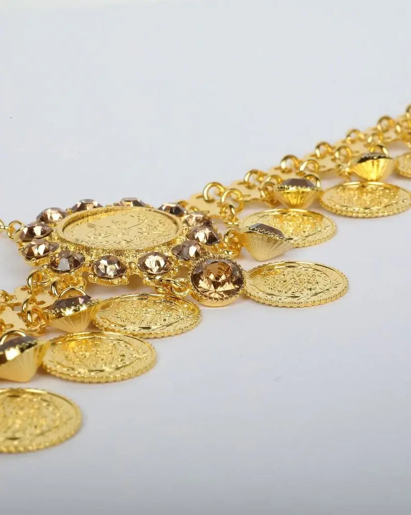 Goldfarbener Münz-Kopfschmuck mit Lira-Münzen – 04003