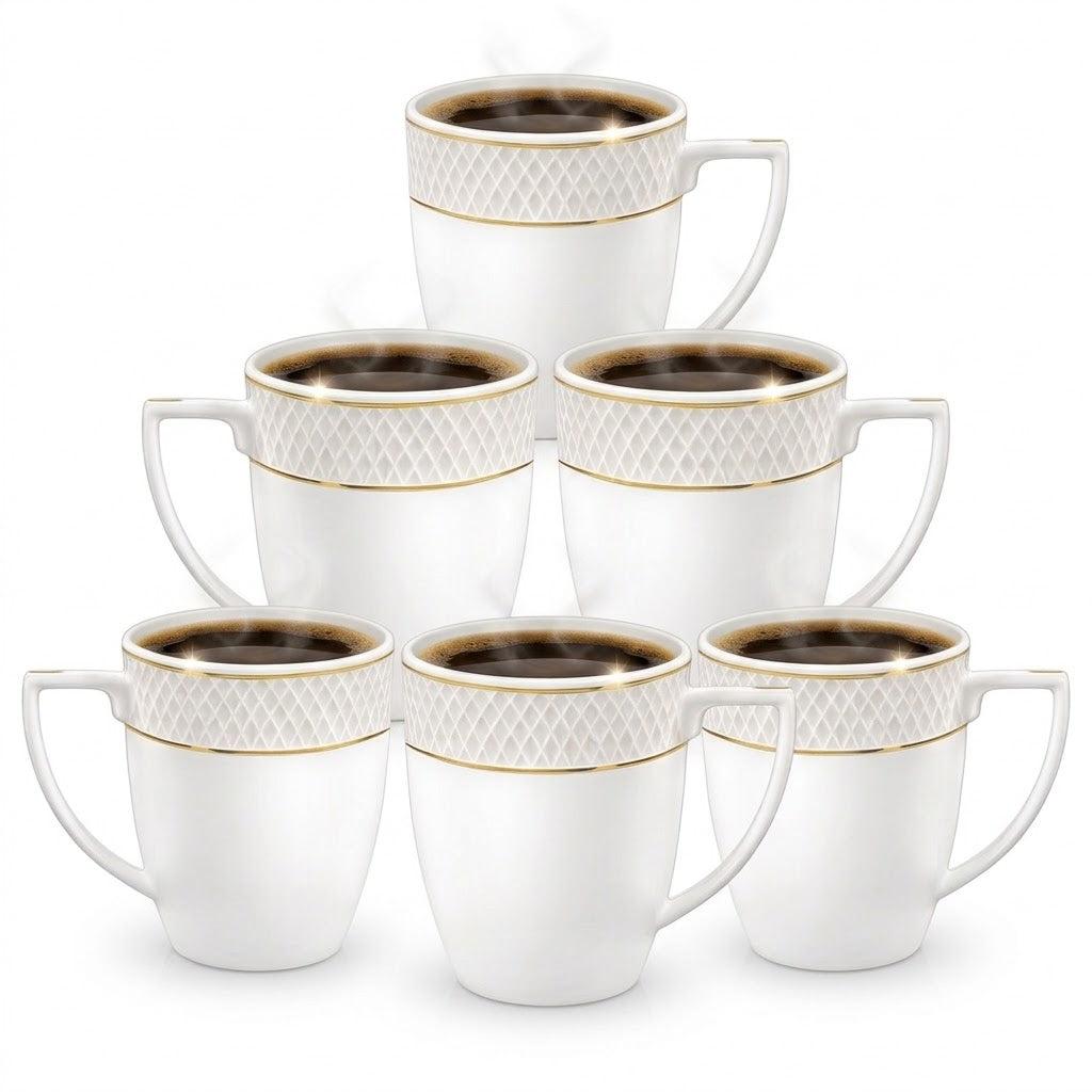 Wilmax Becher 320 ml mit Golddekor – 6er-Set, Weiß Porzellan