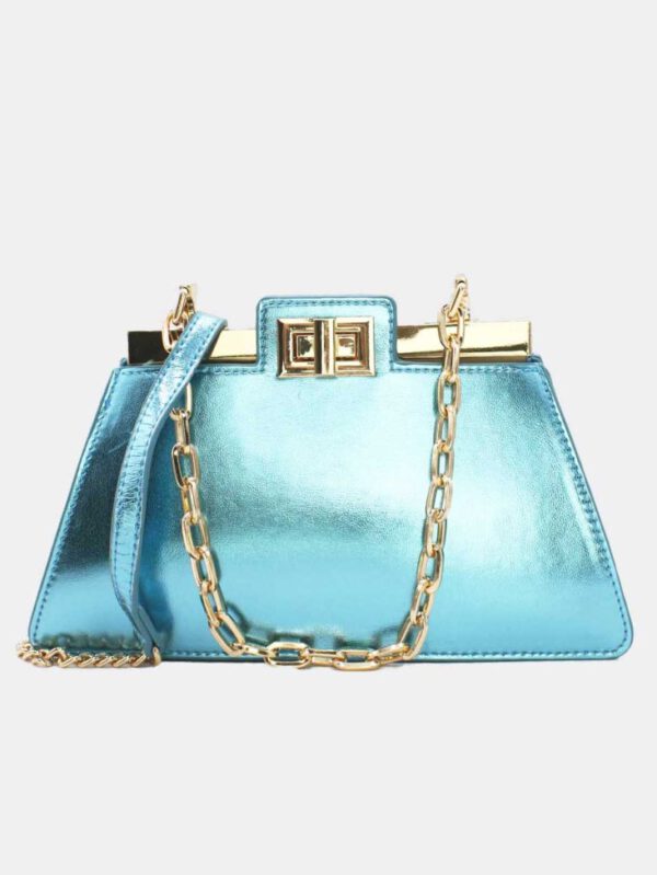 Handtasche - petit sac à bandoulière bleu métallisé brillant – Bild 3